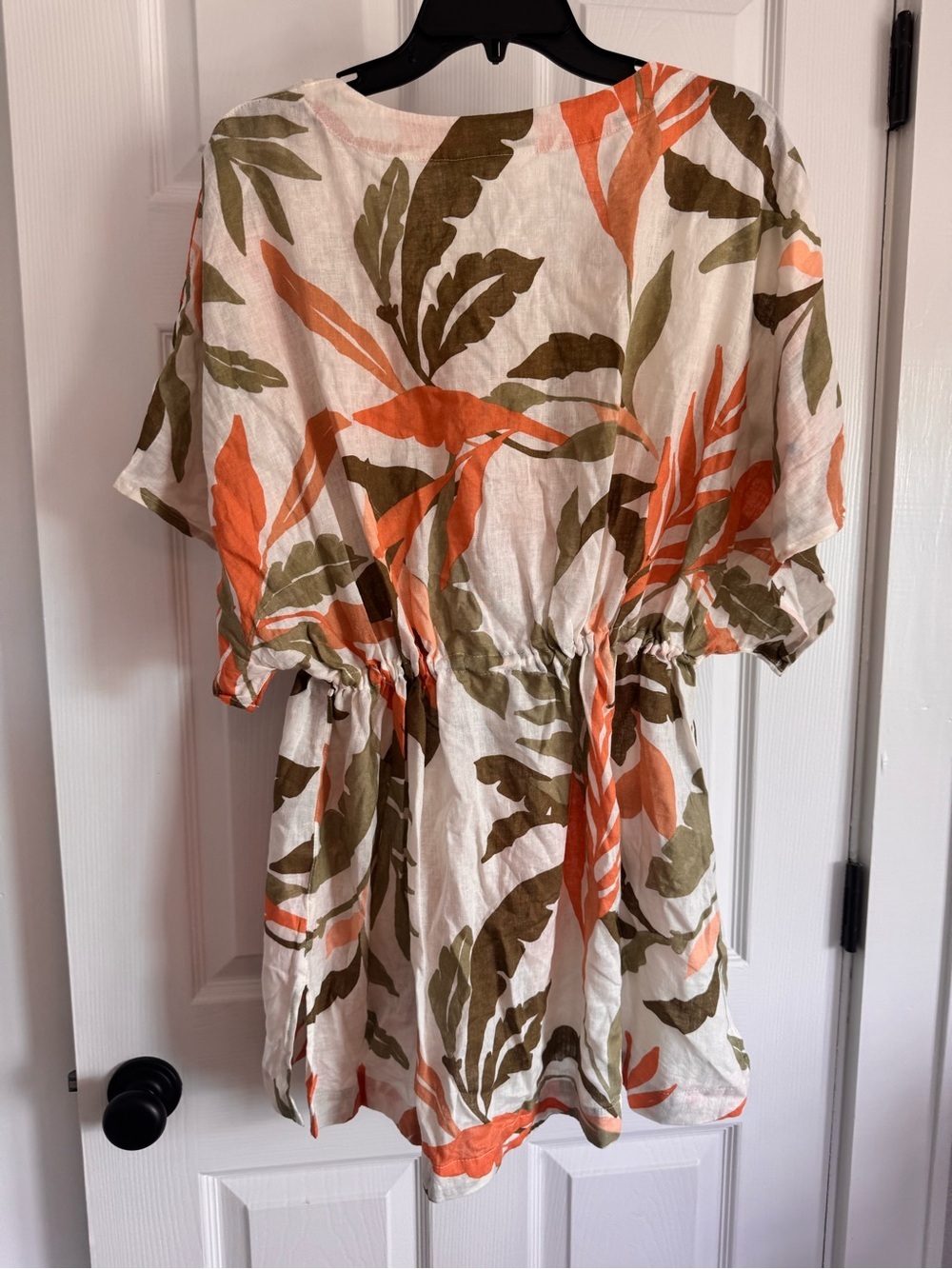 C&C California White with Olive & Coral Leaf Print Tunic Style Swim Coverup - Picture 9 of 11